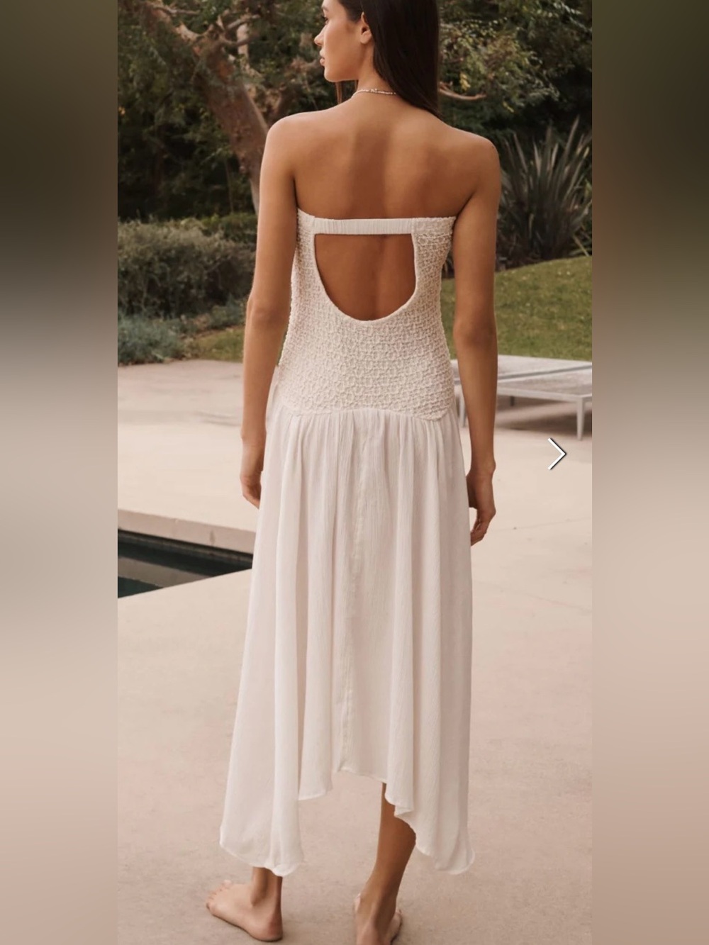 Anthropologie Cream Strapless Smocked Midi Dress - Picture 3 of 7